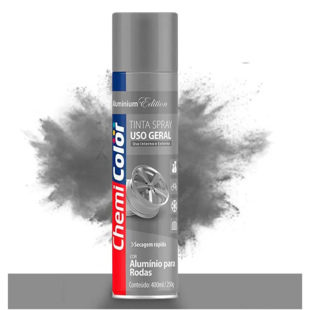 TINTA SPRAY SINTETICO UG ALUMINIO P/ RODAS 400ML CHEMICOLOR - AB