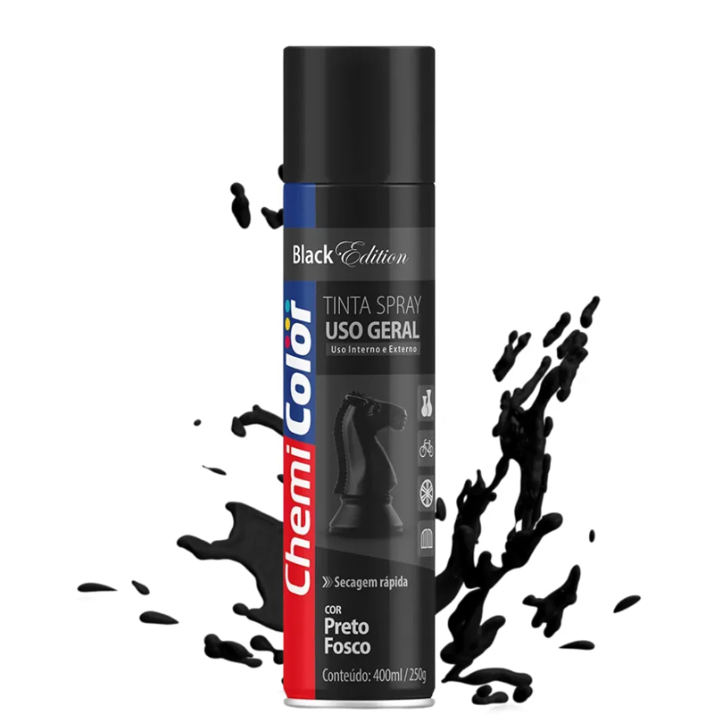 TINTA SPRAY SINTETICO UG PRETO FOSCO 400ML CHEMICOLOR - AB