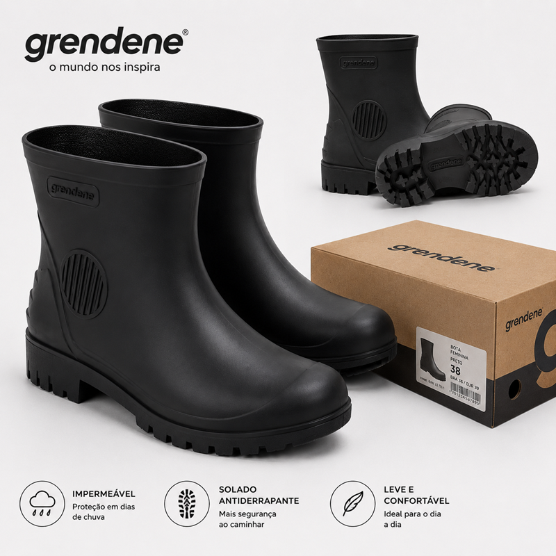 BOTA PVC CURTO PT S/ FORRO PEGA FORTE 45/46 CA37285 GRENDENE
