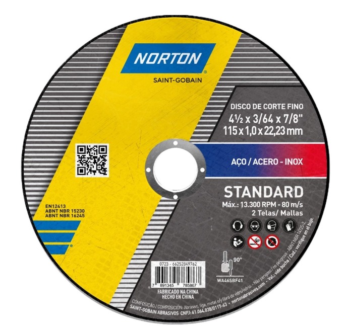 DISCO CORTE FERRO/INOX 4.1/2 STANDARD 1.0 NORTON - AB (IMP)