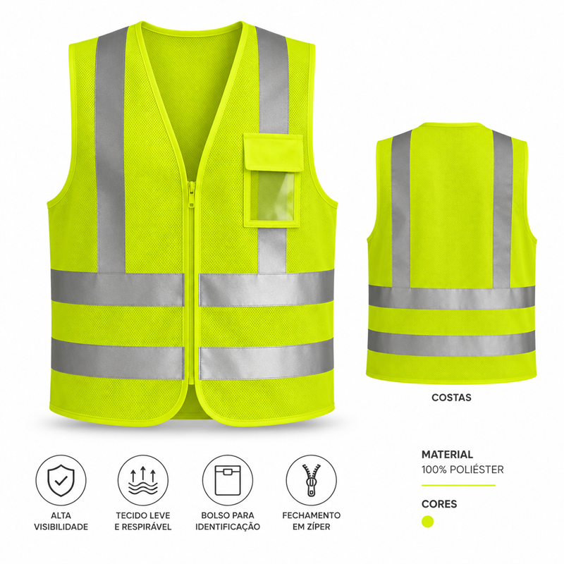COLETE REFLET 1 BOLSO C/ ZIPER AM FLUOR/CZ T/G VOLK