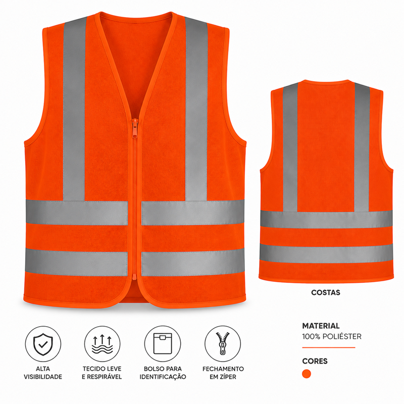 COLETE REFLET S/ BOLSO C/ ZIPER LR FLUOR/CZ T/G VOLK