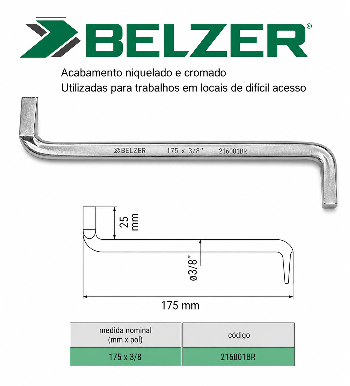 CHAVE FENDA ANGULAR DUPLA 175X3/8 FL BELZER
